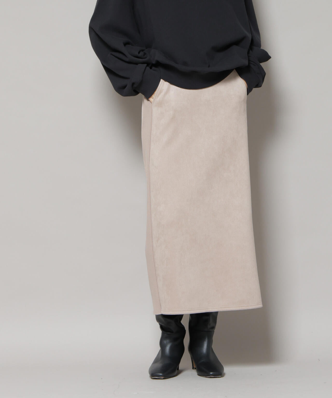 カットスエードサイドニットラインナロースカート(セットアップ可) 6735230313