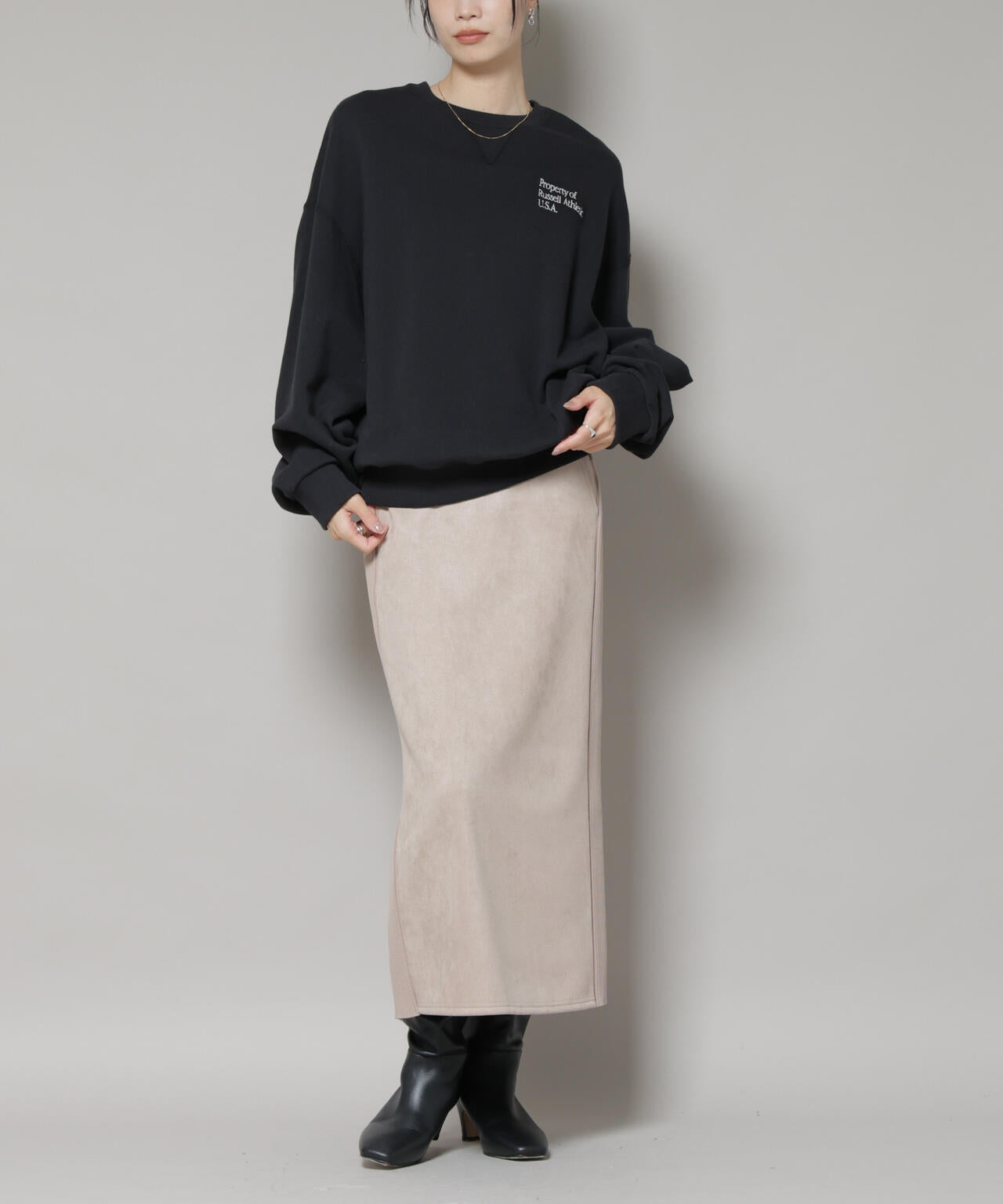 カットスエードサイドニットラインナロースカート(セットアップ可) 6735230313