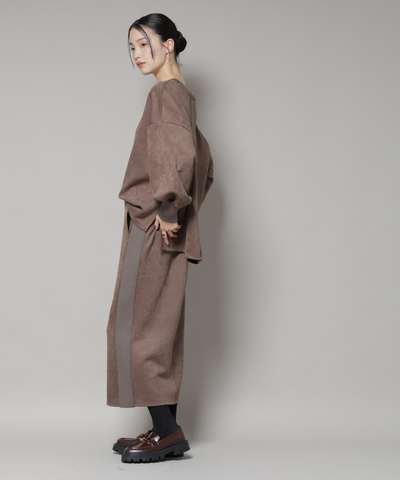 カットスエードサイドニットラインナロースカート(セットアップ可) 6735230313