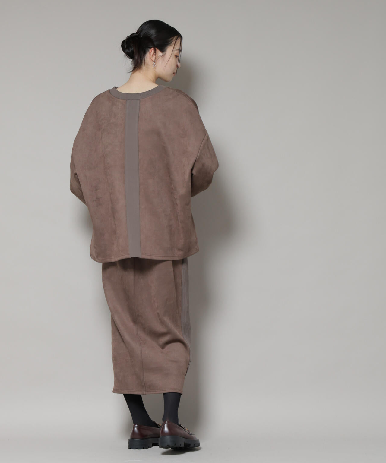 カットスエードサイドニットラインナロースカート(セットアップ可) 6735230313