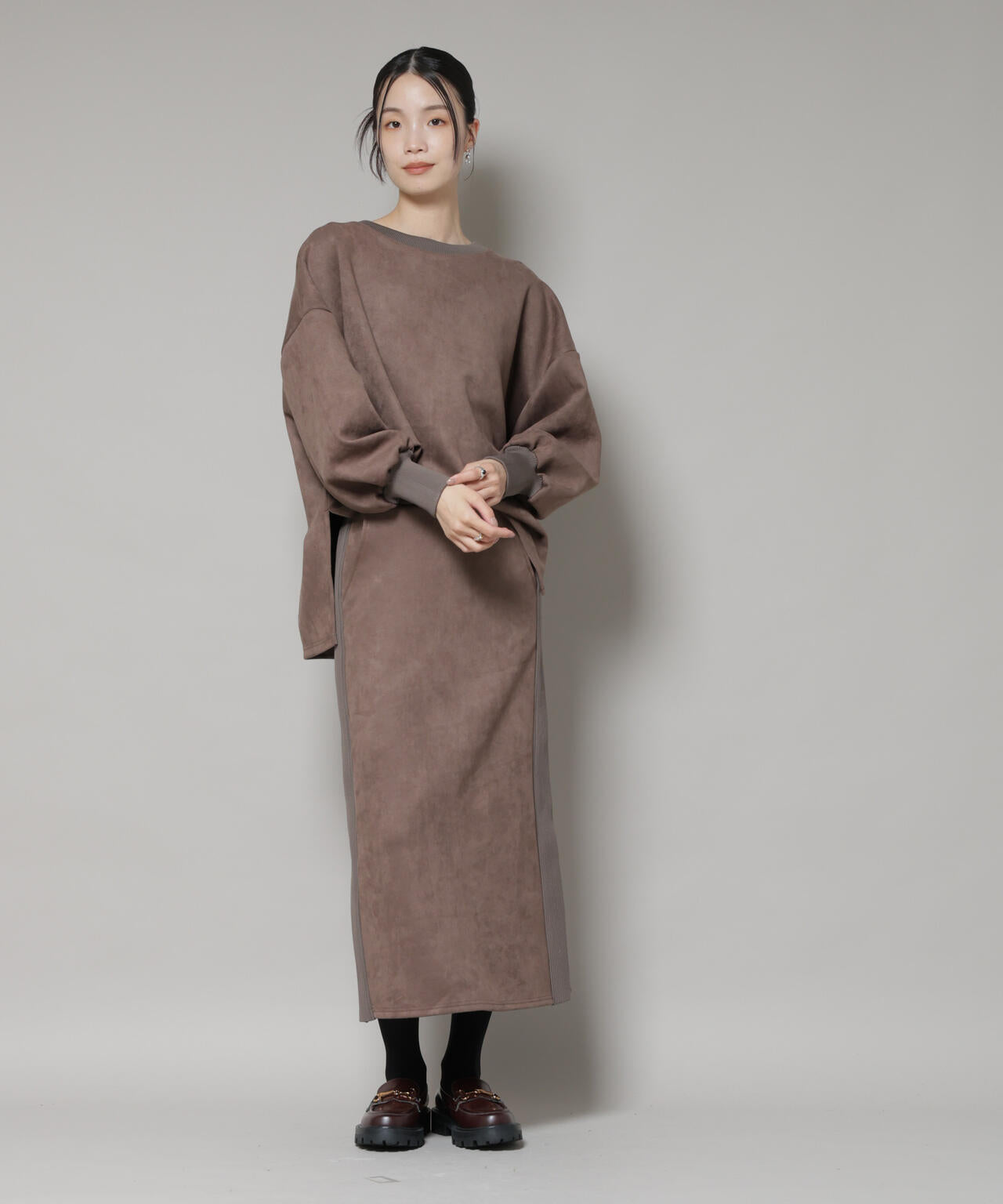 カットスエードサイドニットラインナロースカート(セットアップ可) 6735230313