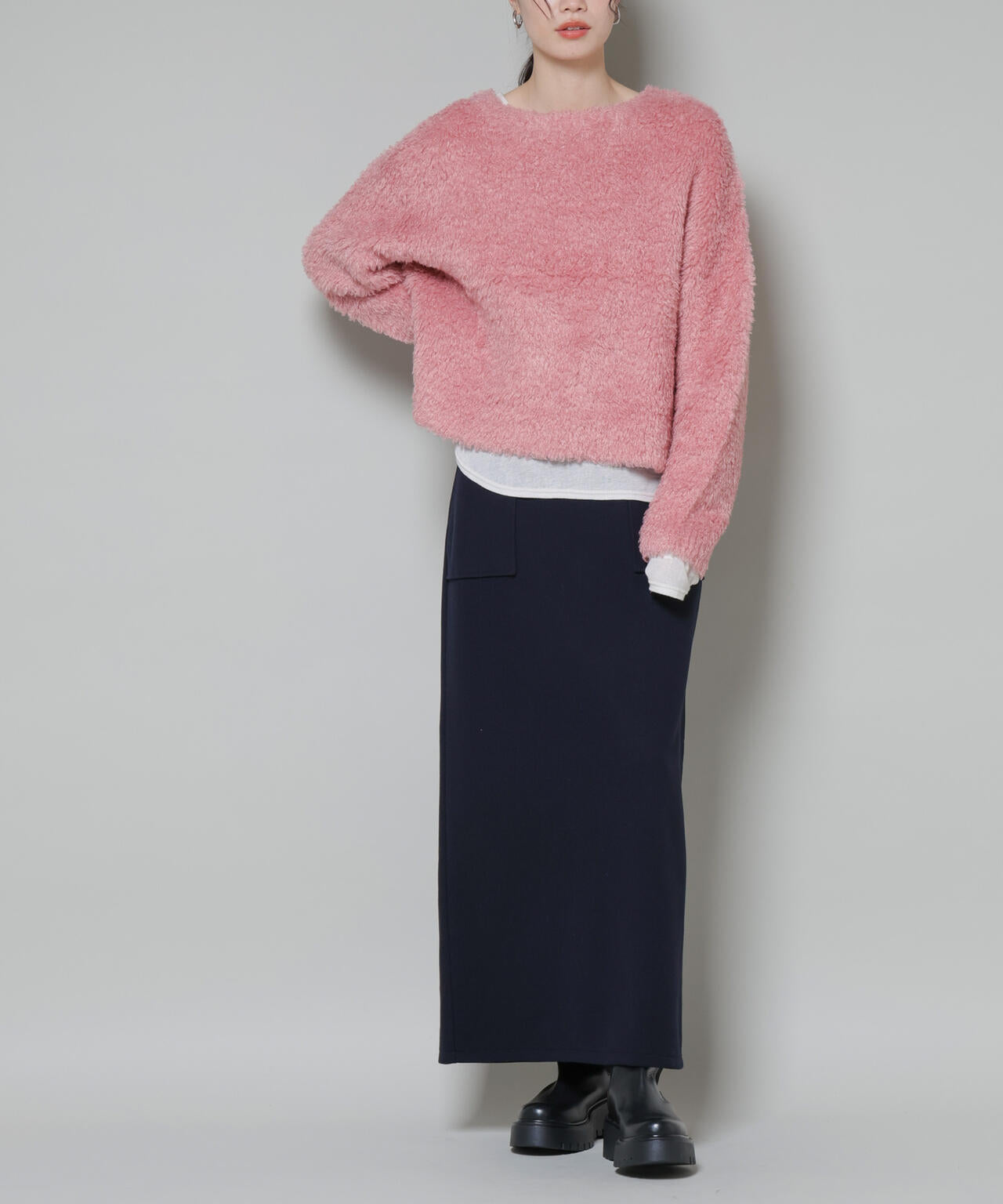 ソフトメルトン ジャージー ナローロングスカート ( セットアップ 可)