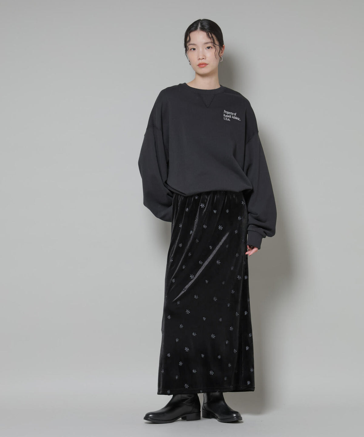 刺繍ベロアカットナロースカート(セットアップ可) 6735230320