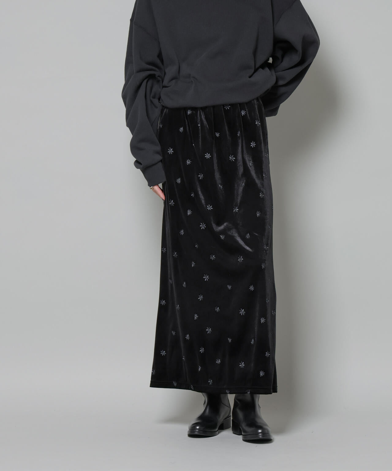 刺繍 ベロア カット ナロー スカート ( セットアップ 可 )