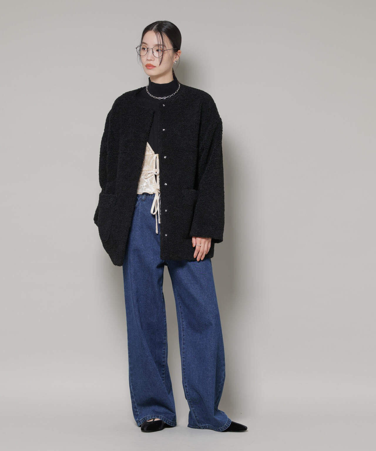 ソフトボアノーカラーミドルコート 6736111301