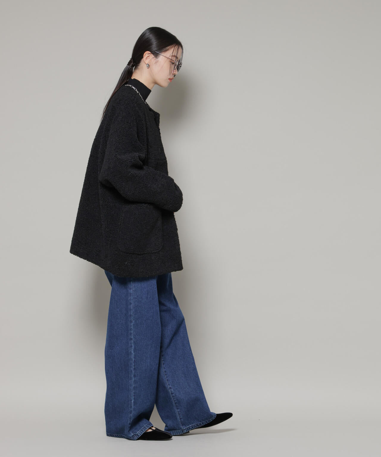 ソフトボアノーカラーミドルコート 6736111301