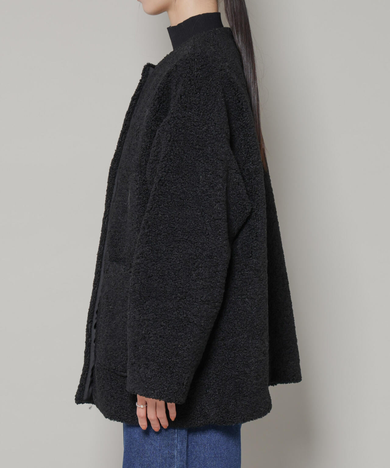 ソフトボアノーカラーミドルコート 6736111301