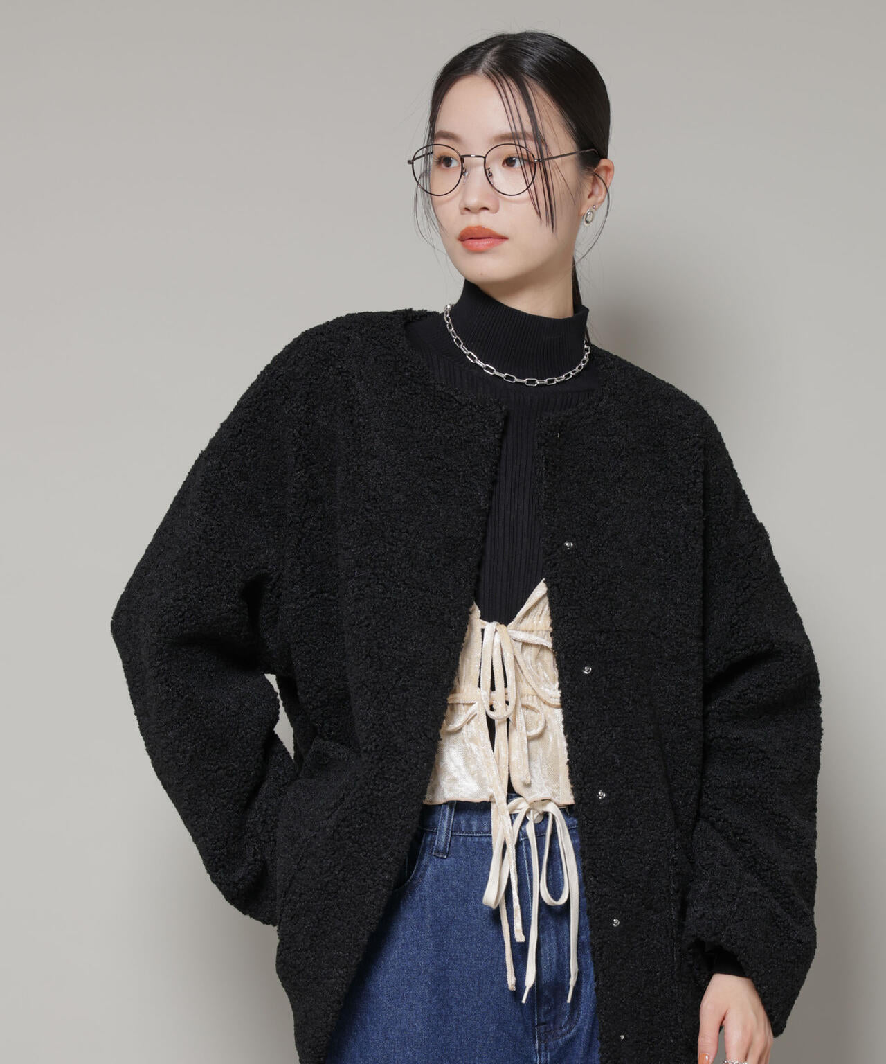 ソフトボアノーカラーミドルコート 6736111301