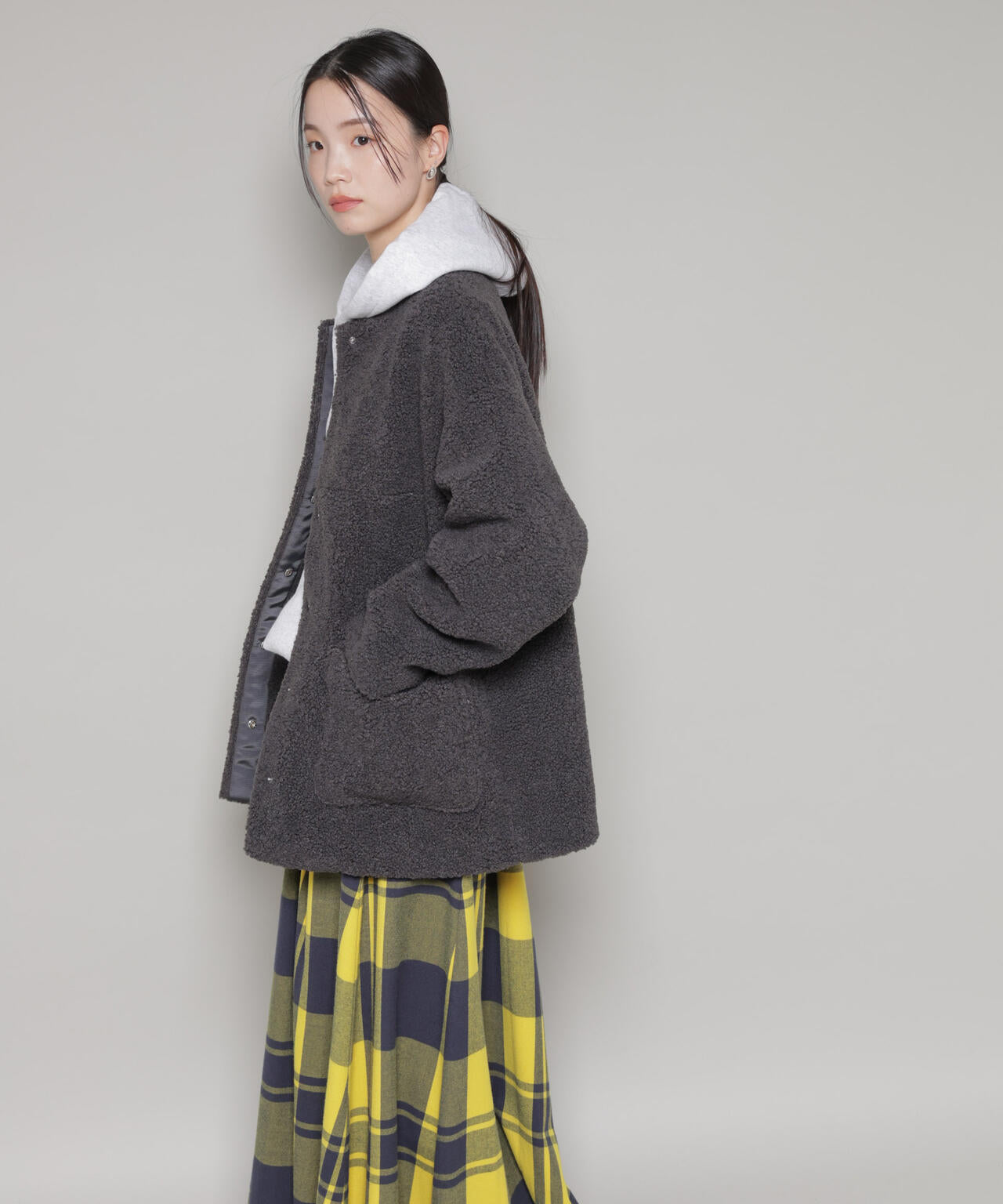 ソフトボアノーカラーミドルコート 6736111301