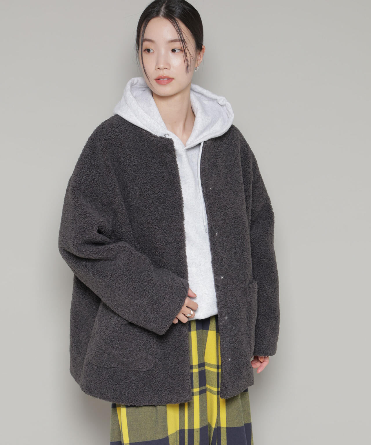 ソフトボアノーカラーミドルコート 6736111301