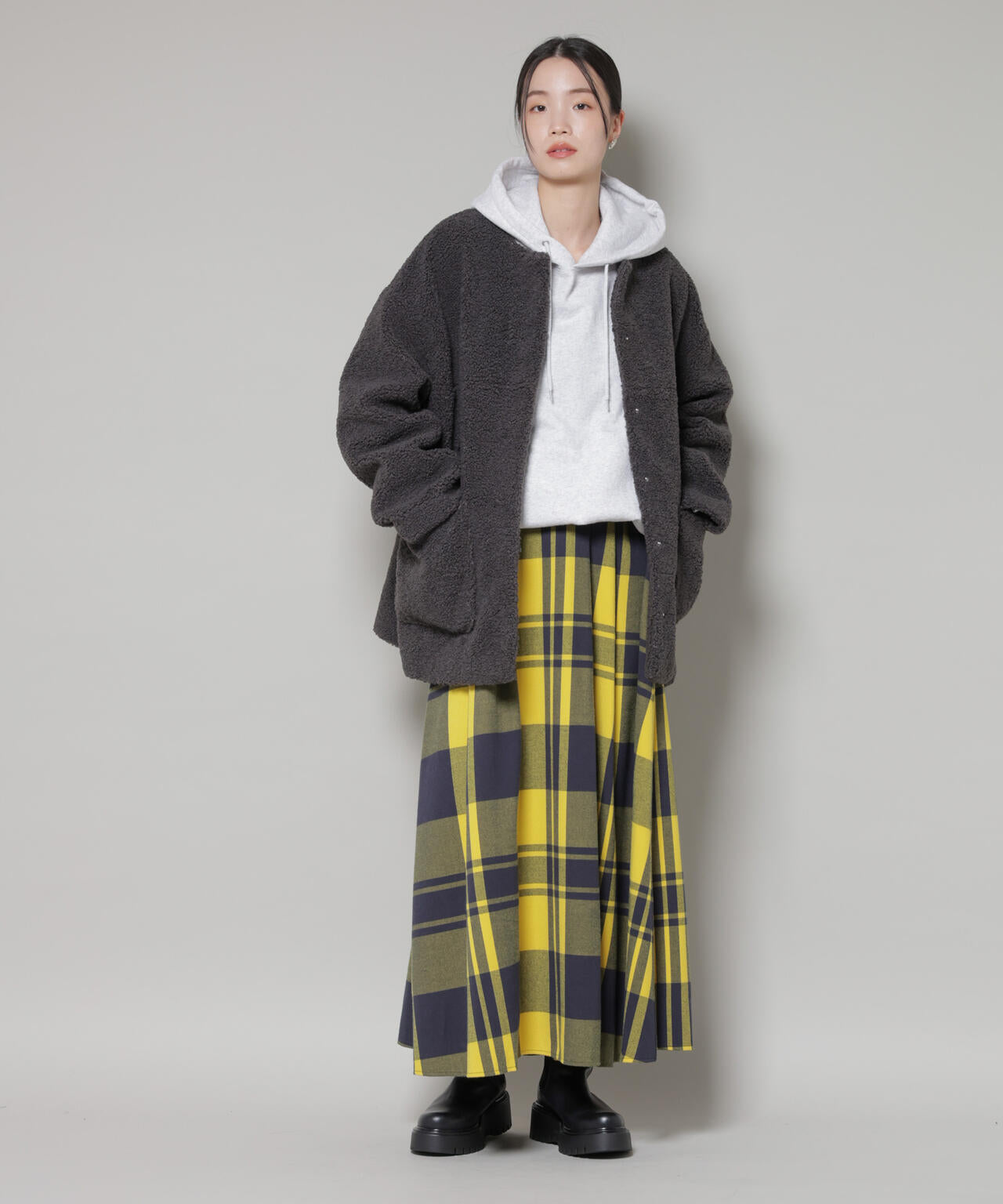 ソフトボアノーカラーミドルコート 6736111301