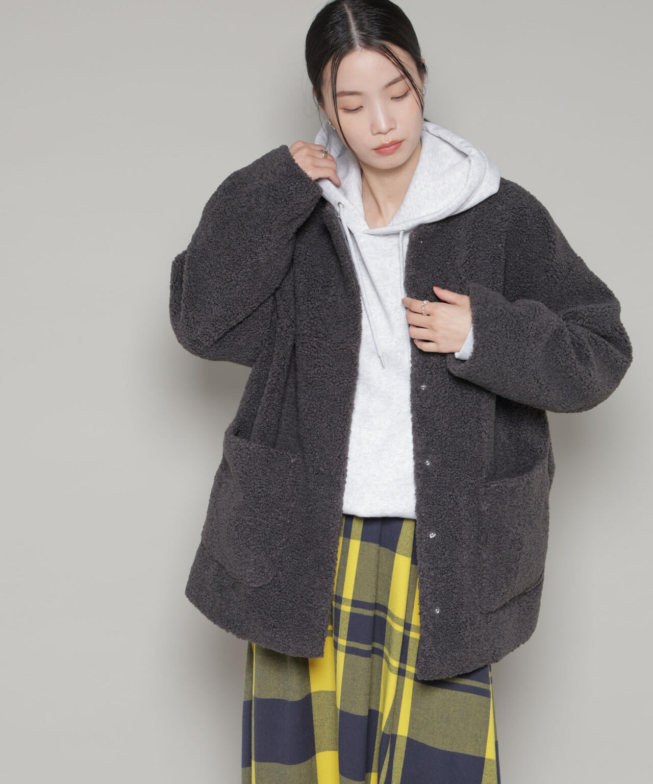 ソフトボアノーカラーミドルコート 6736111301