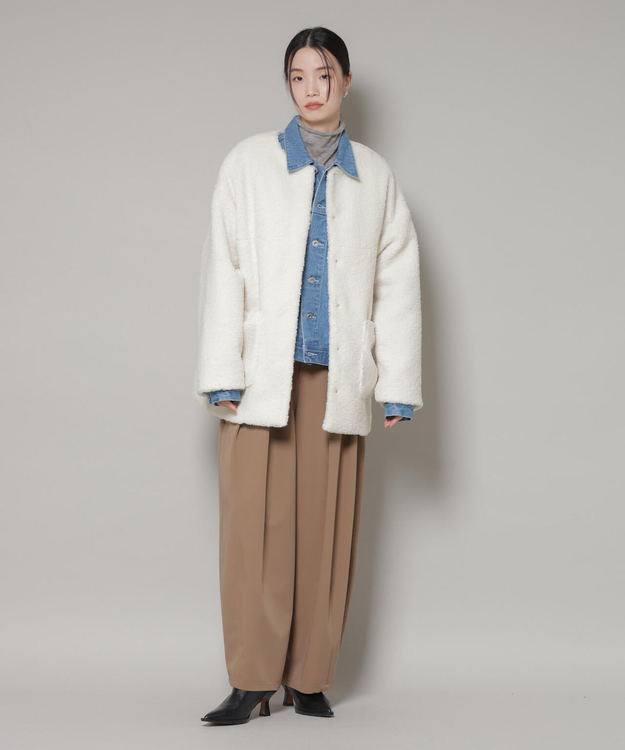 ソフトボアノーカラーミドルコート 6736111301