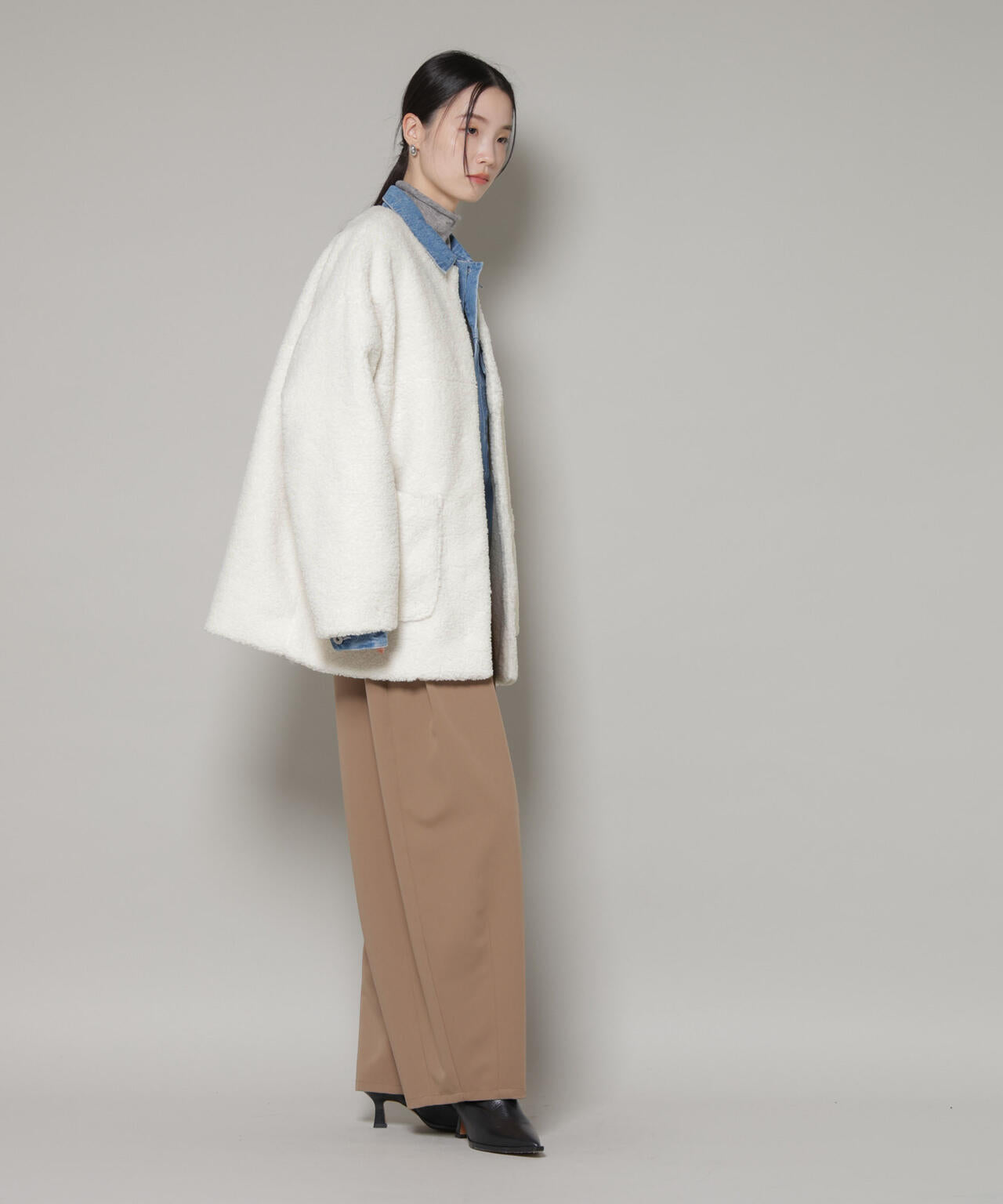 ソフトボアノーカラーミドルコート 6736111301