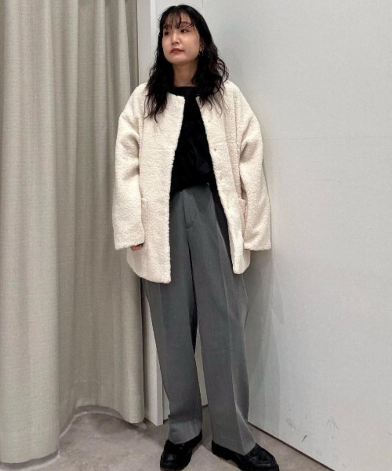 ソフトボアノーカラーミドルコート 6736111301