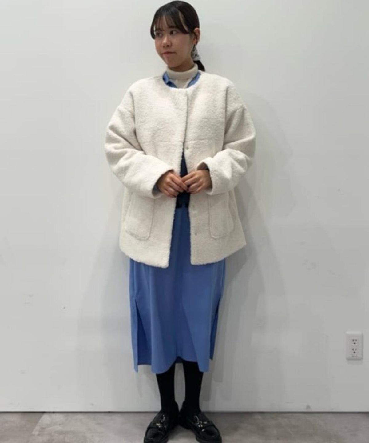 ソフトボアノーカラーミドルコート 6736111301
