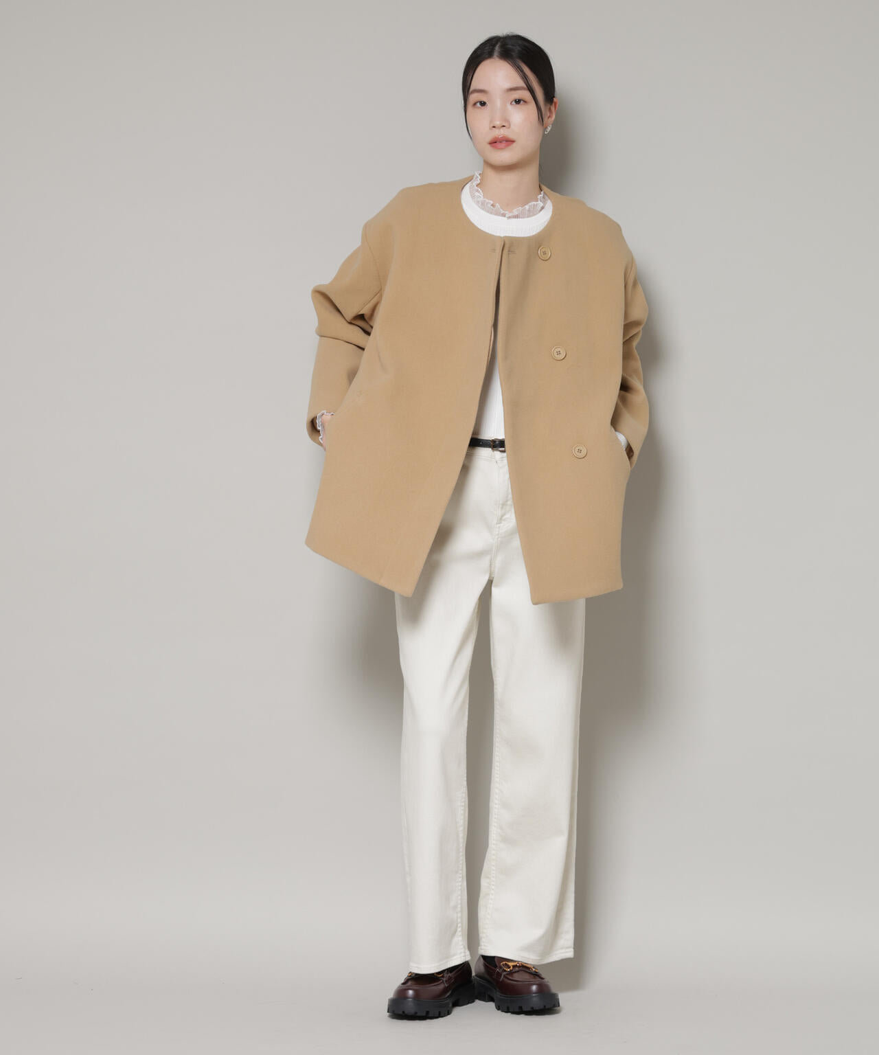 ノーカラーミドルコート 6736111302