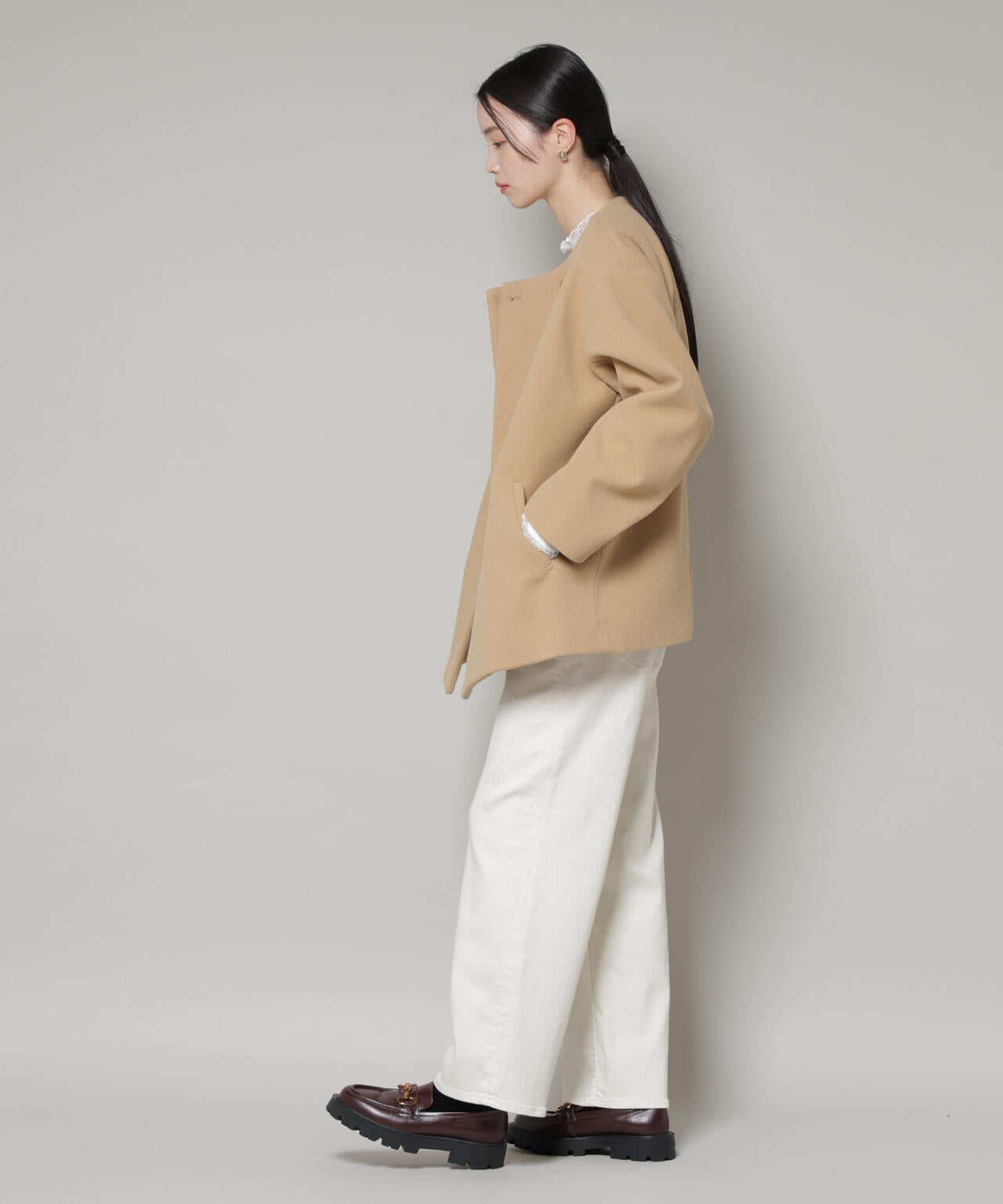 ノーカラーミドルコート 6736111302