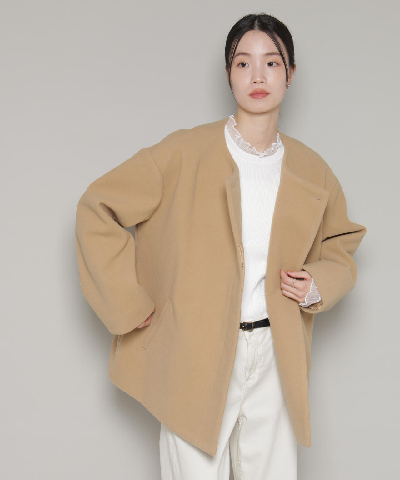 ノーカラーミドルコート 6736111302