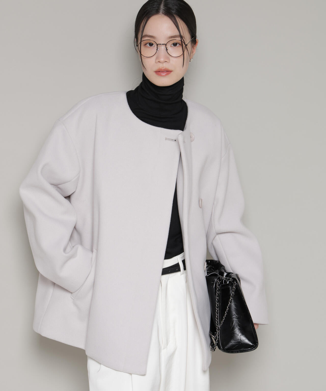 ノーカラーミドルコート 6736111302