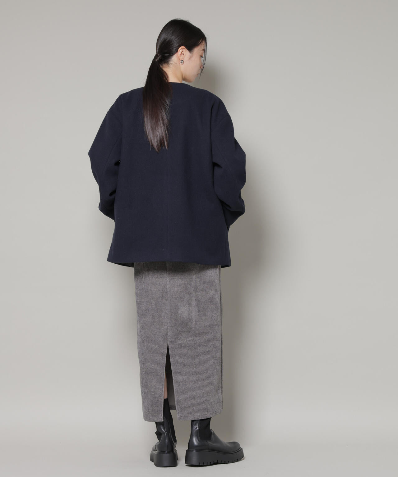 ノーカラーミドルコート 6736111302