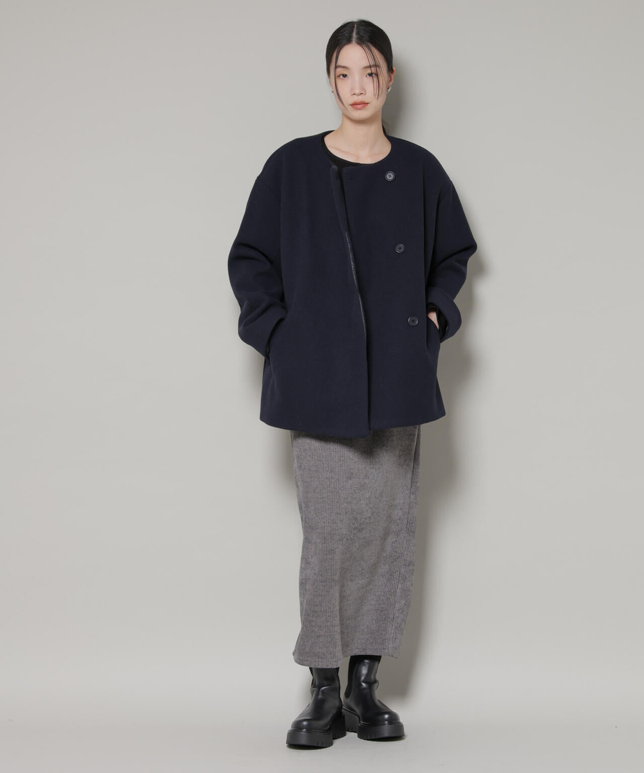 ノーカラーミドルコート 6736111302