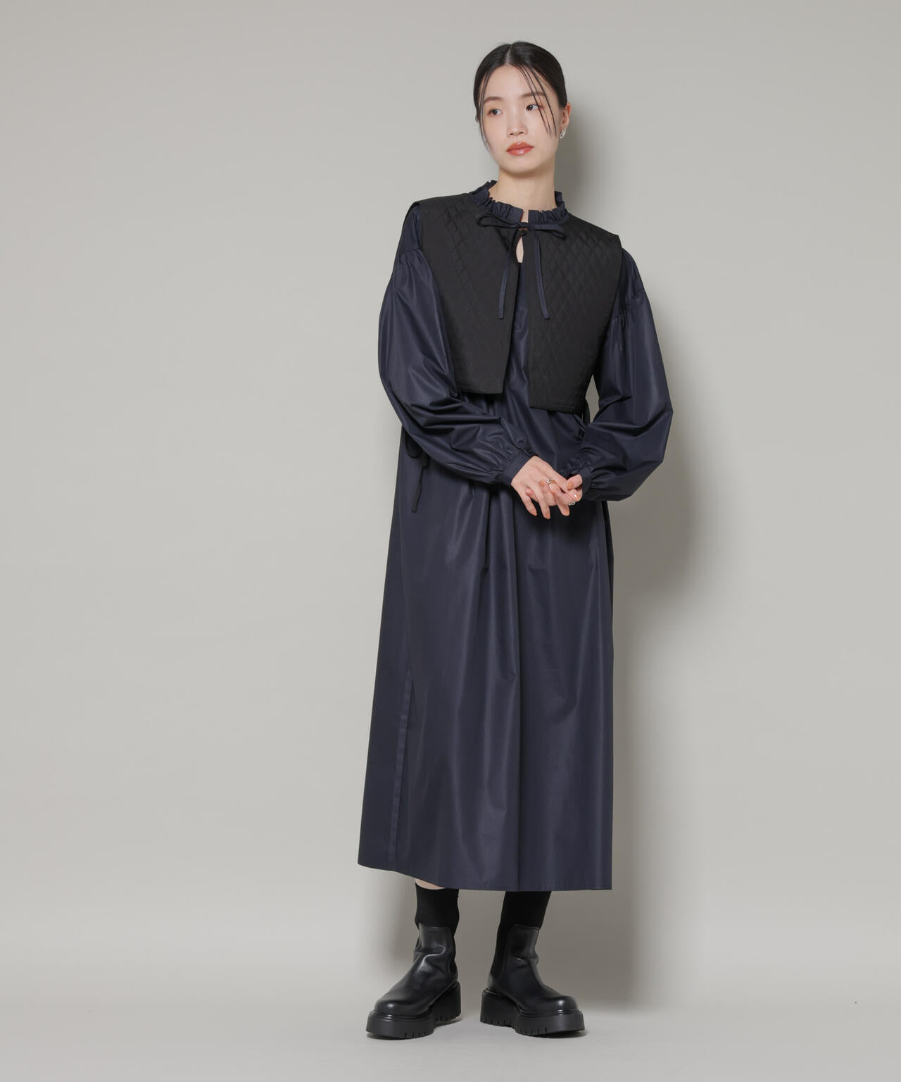 キルティングベスト×ギャザーワンピース アンサンブルセット 6736119303