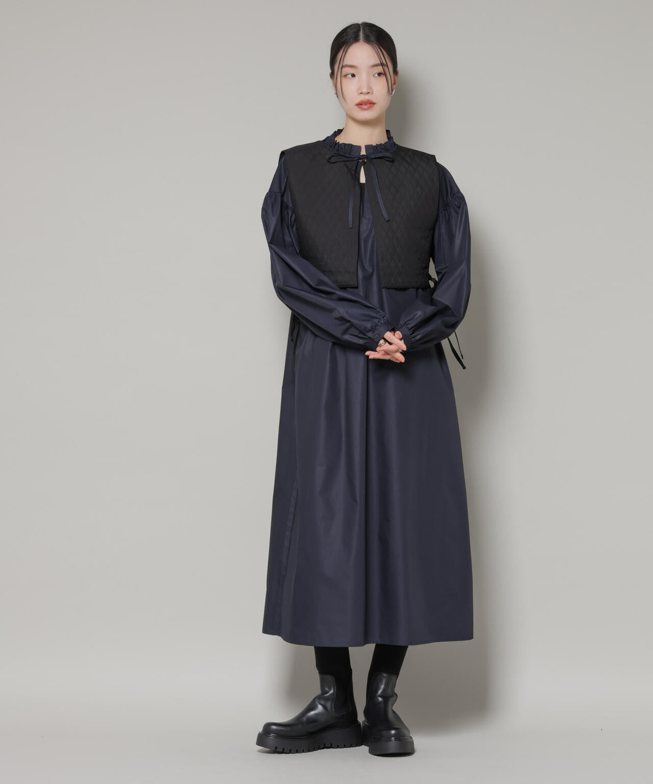 キルティングベスト×ギャザーワンピース アンサンブルセット 6736119303