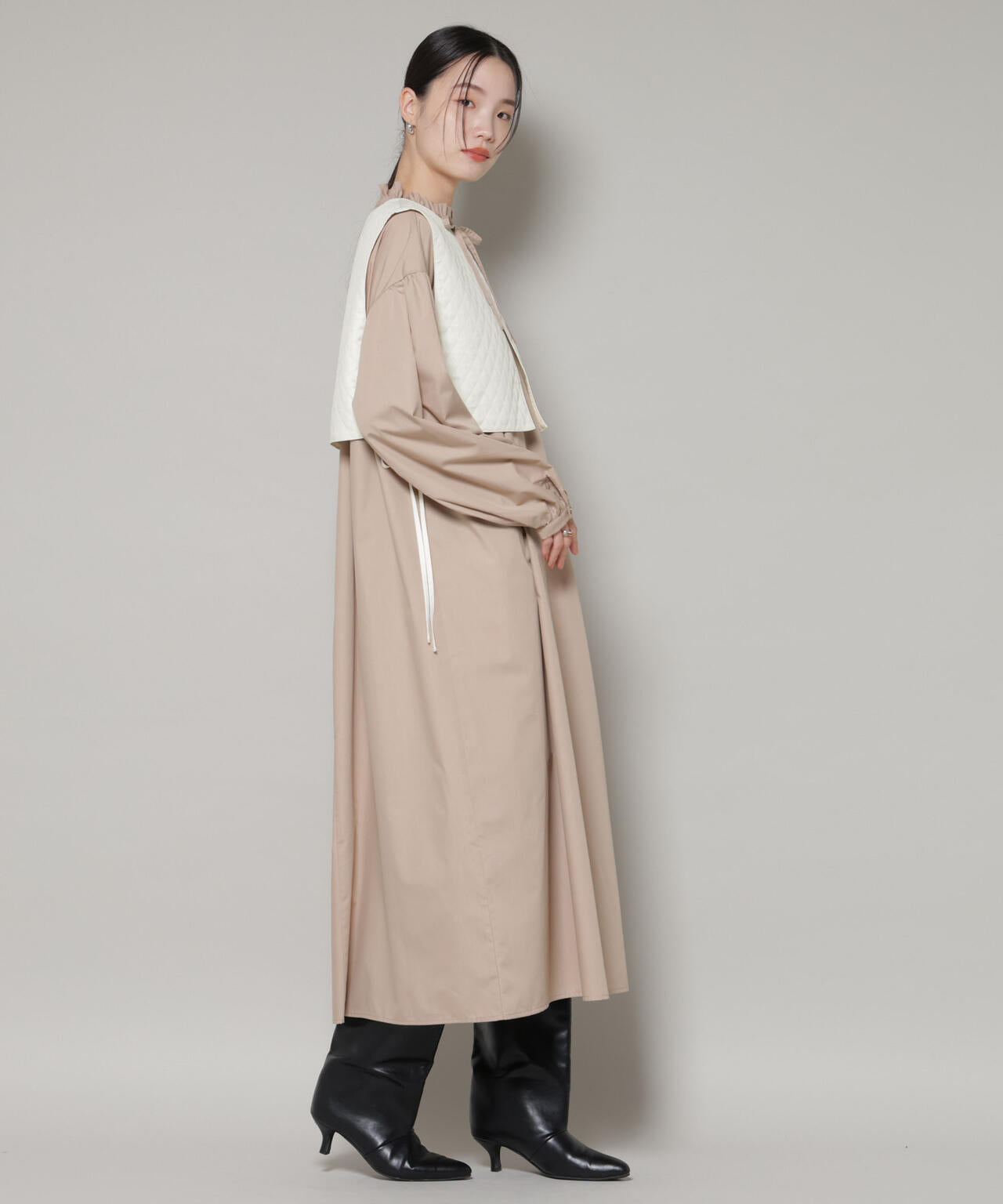 キルティングベスト×ギャザーワンピース アンサンブルセット 6736119303