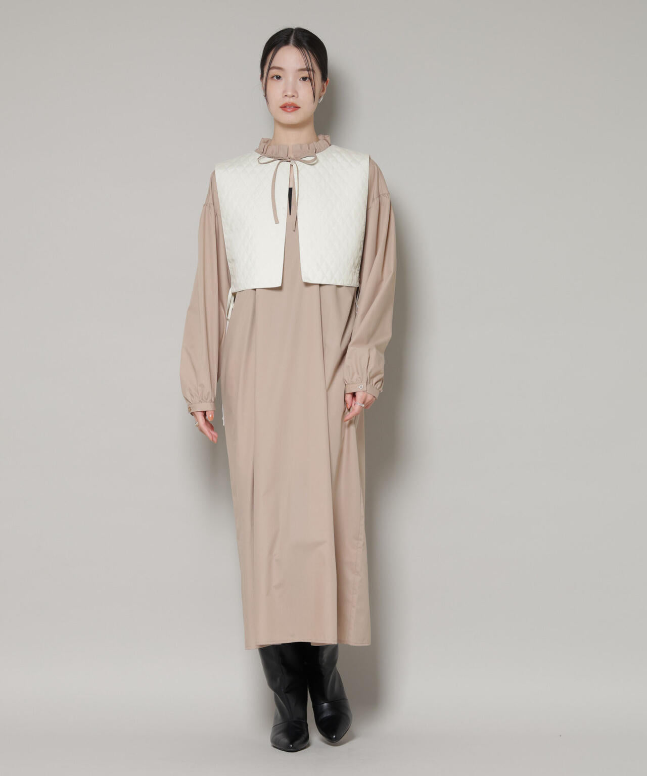 キルティングベスト×ギャザーワンピース アンサンブルセット 6736119303