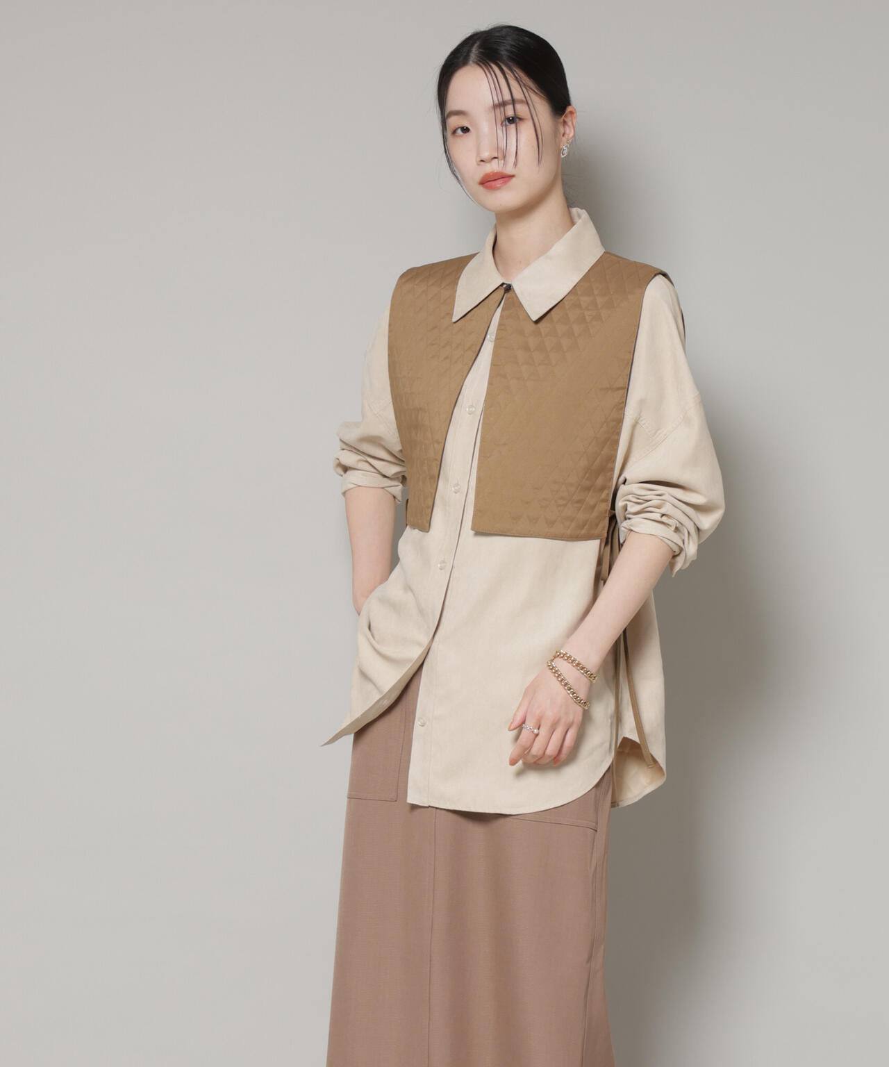 キルティングベスト×ギャザーワンピース アンサンブルセット 6736119303