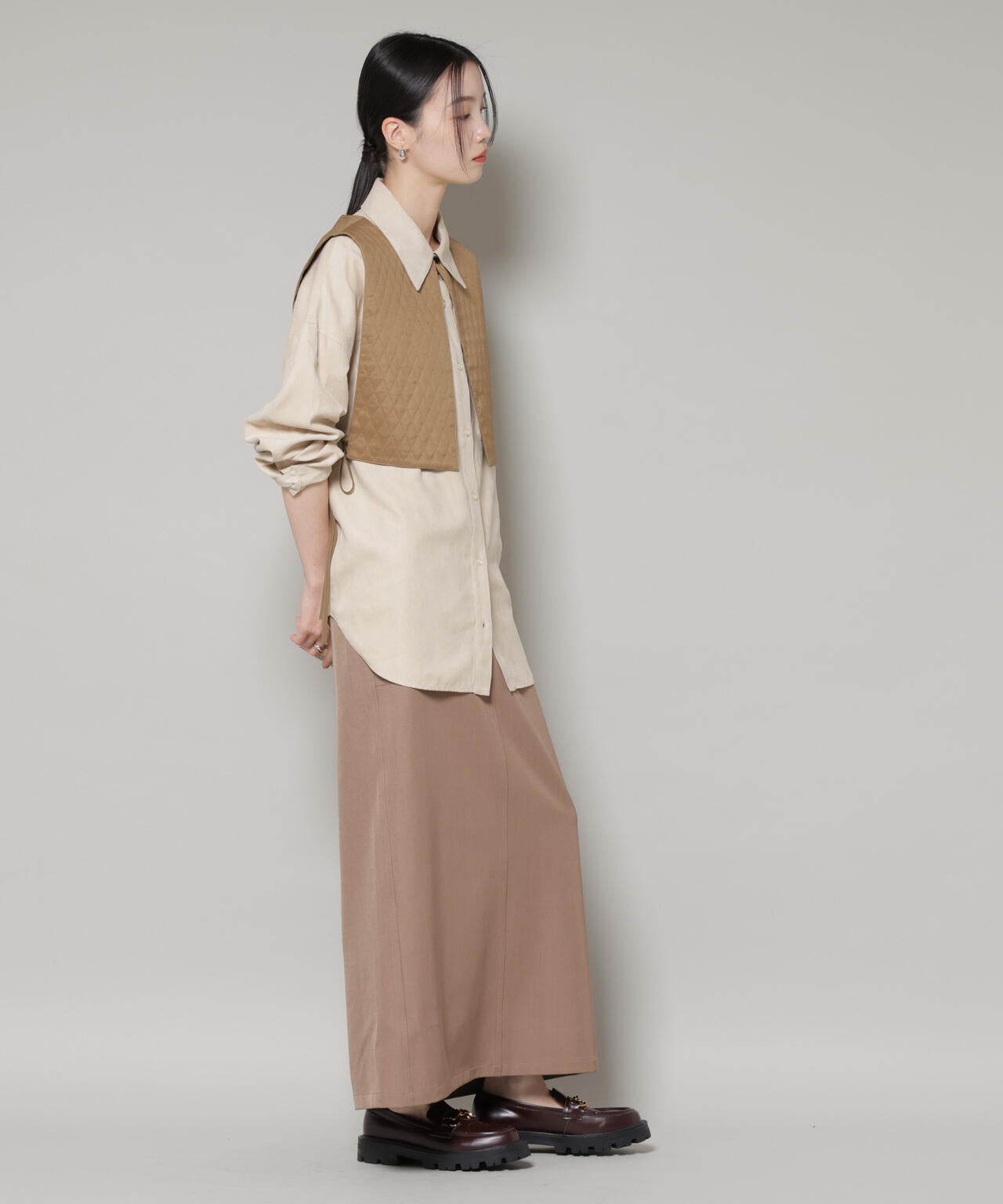 キルティングベスト×ギャザーワンピース アンサンブルセット 6736119303