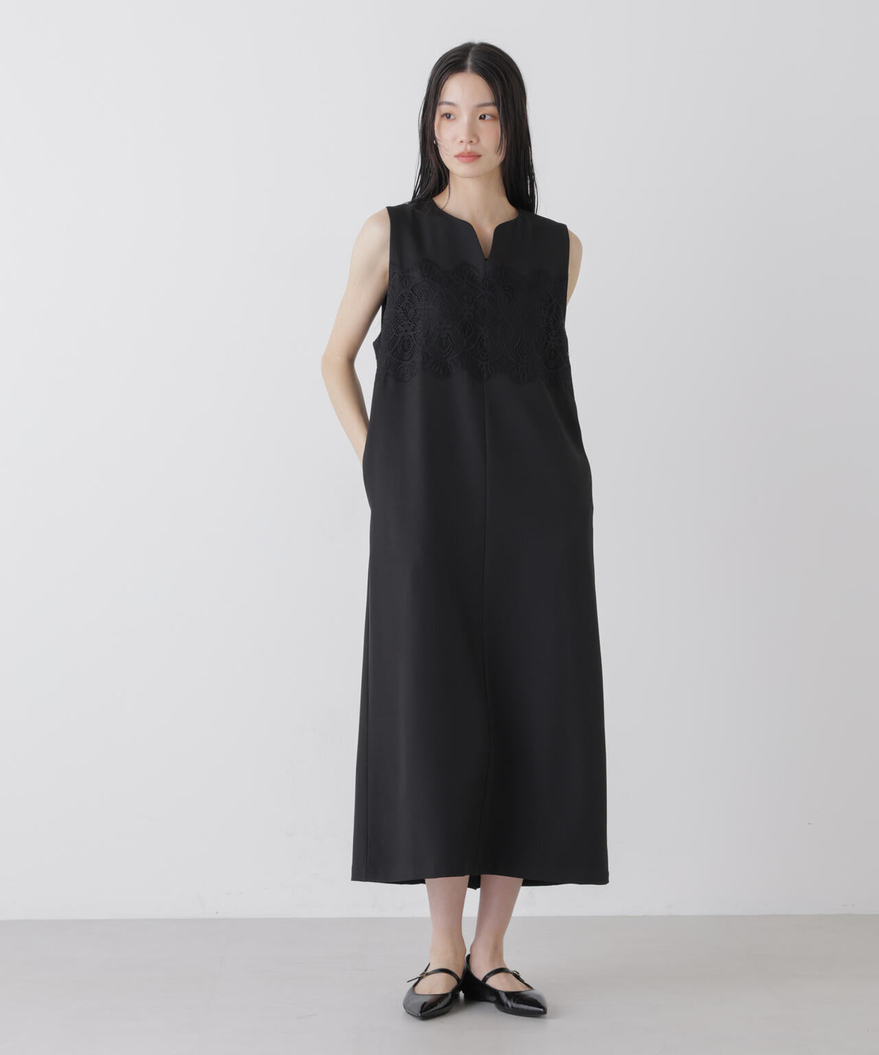 レース切り替えノースリーブワンピース 6736119304