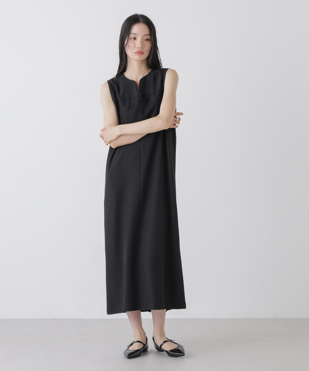 レース切り替えノースリーブワンピース 6736119304