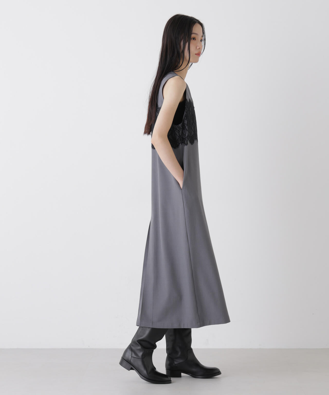 レース切り替えノースリーブワンピース 6736119304