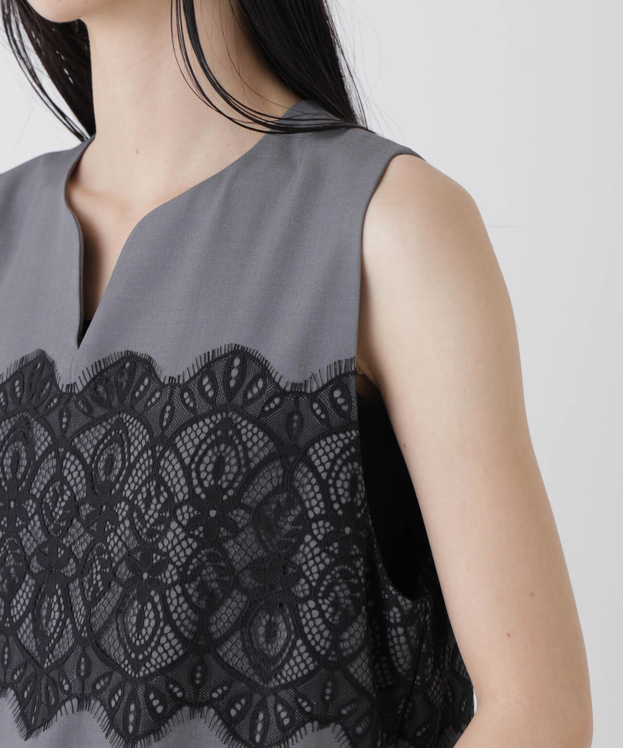 レース切り替えノースリーブワンピース 6736119304