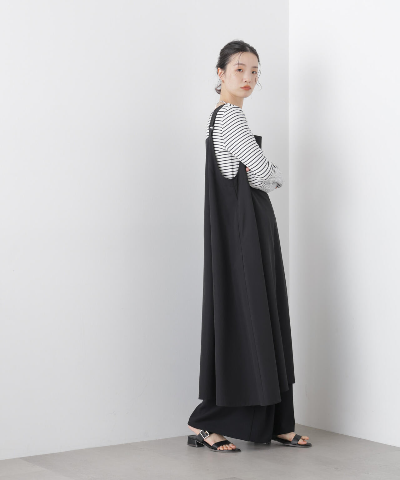 多機能2wayストレッチ サロペットフレアワンピース(セットアップ可) 6736119312