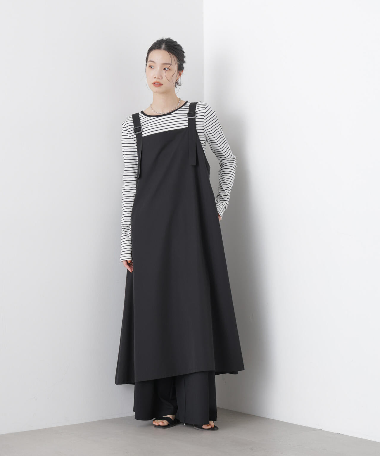 多機能2wayストレッチ サロペットフレアワンピース(セットアップ可) 6736119312