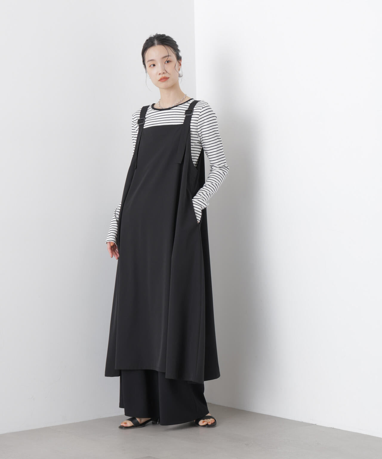 多機能2wayストレッチ サロペットフレアワンピース(セットアップ可) 6736119312