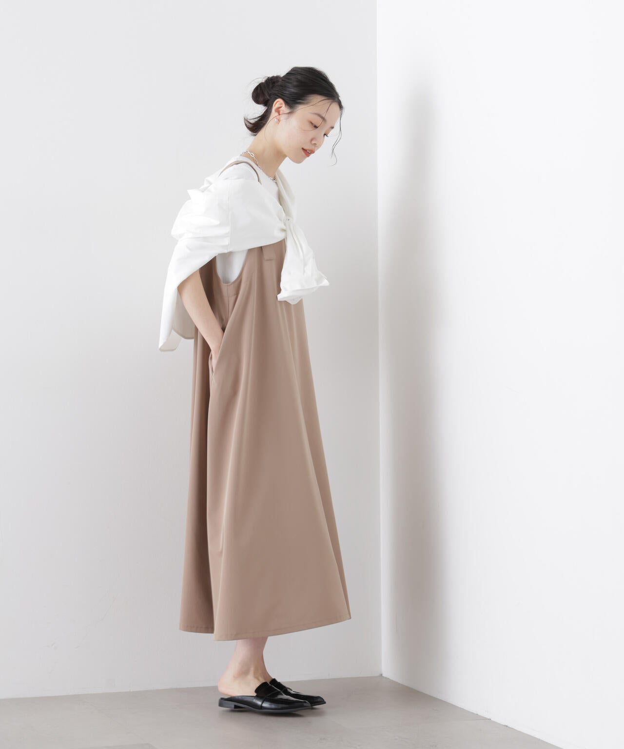 多機能2wayストレッチ サロペットフレアワンピース(セットアップ可) 6736119312