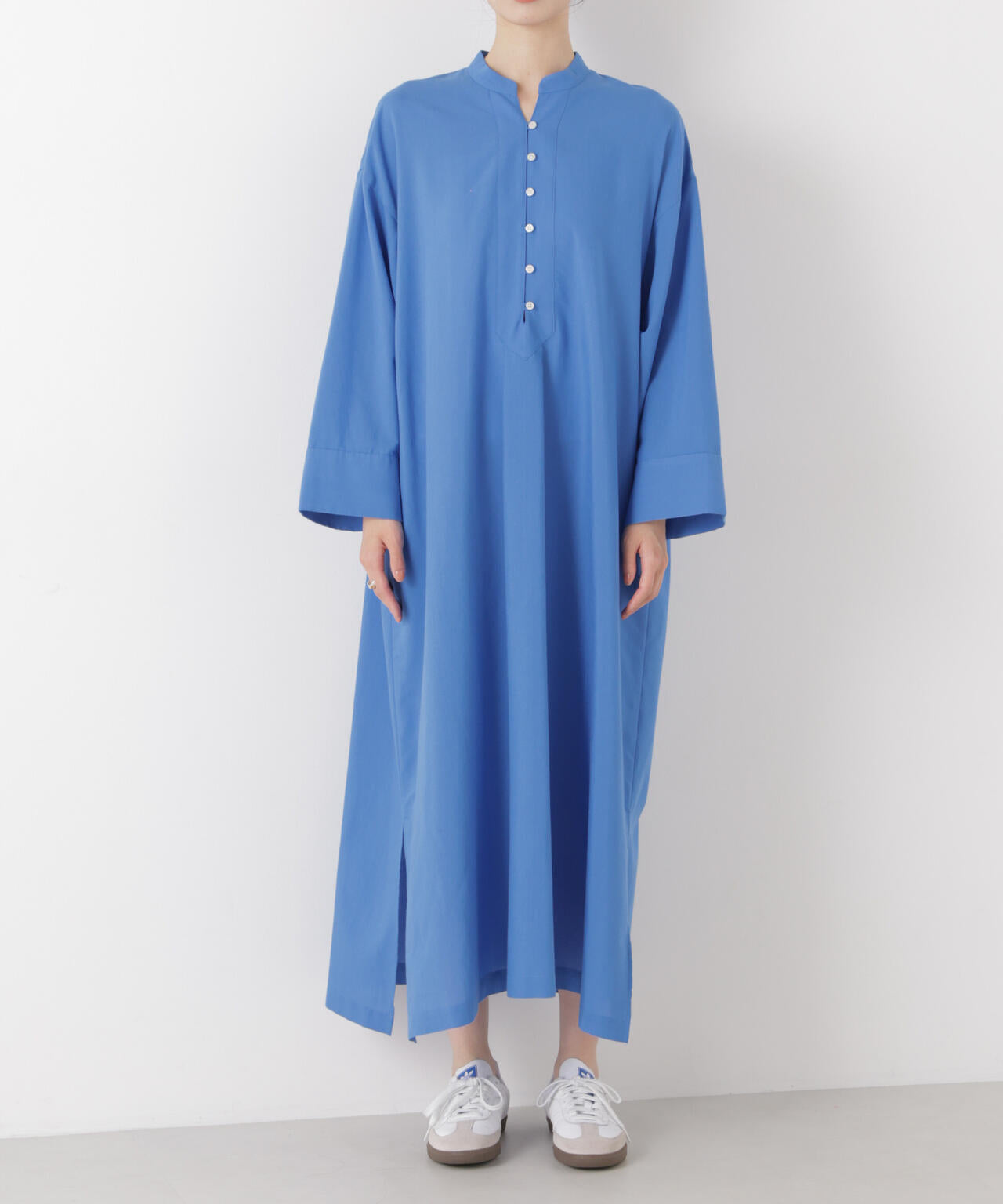 マシンウォッシャブルリネン混 スタンドカラーワンピース 6736119313