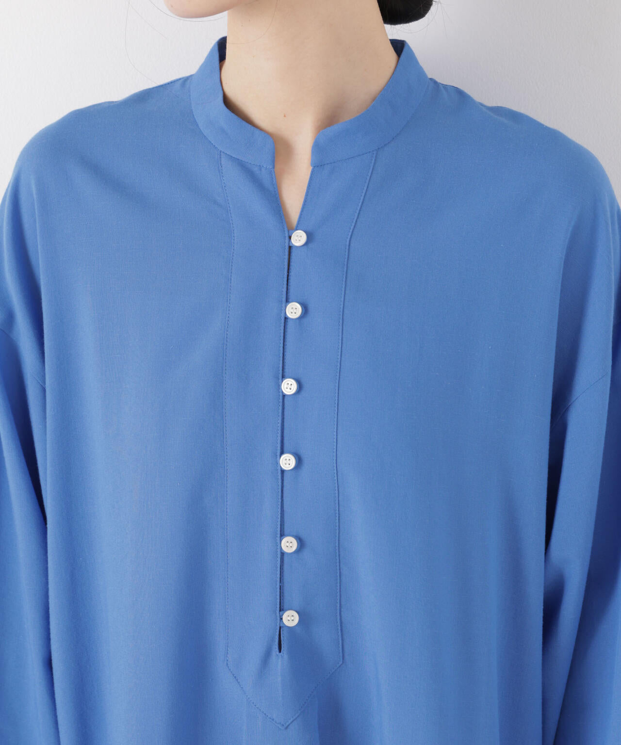 マシンウォッシャブルリネン混 スタンドカラーワンピース 6736119313