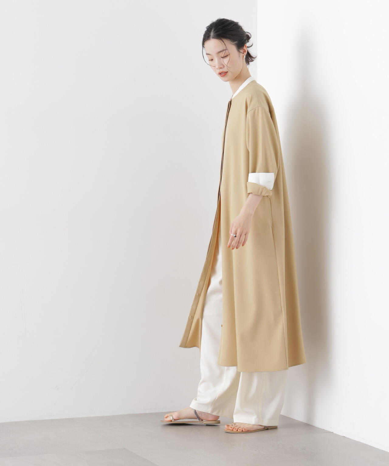 バイカラーフレアスタンドカラーワンピース 6736119314