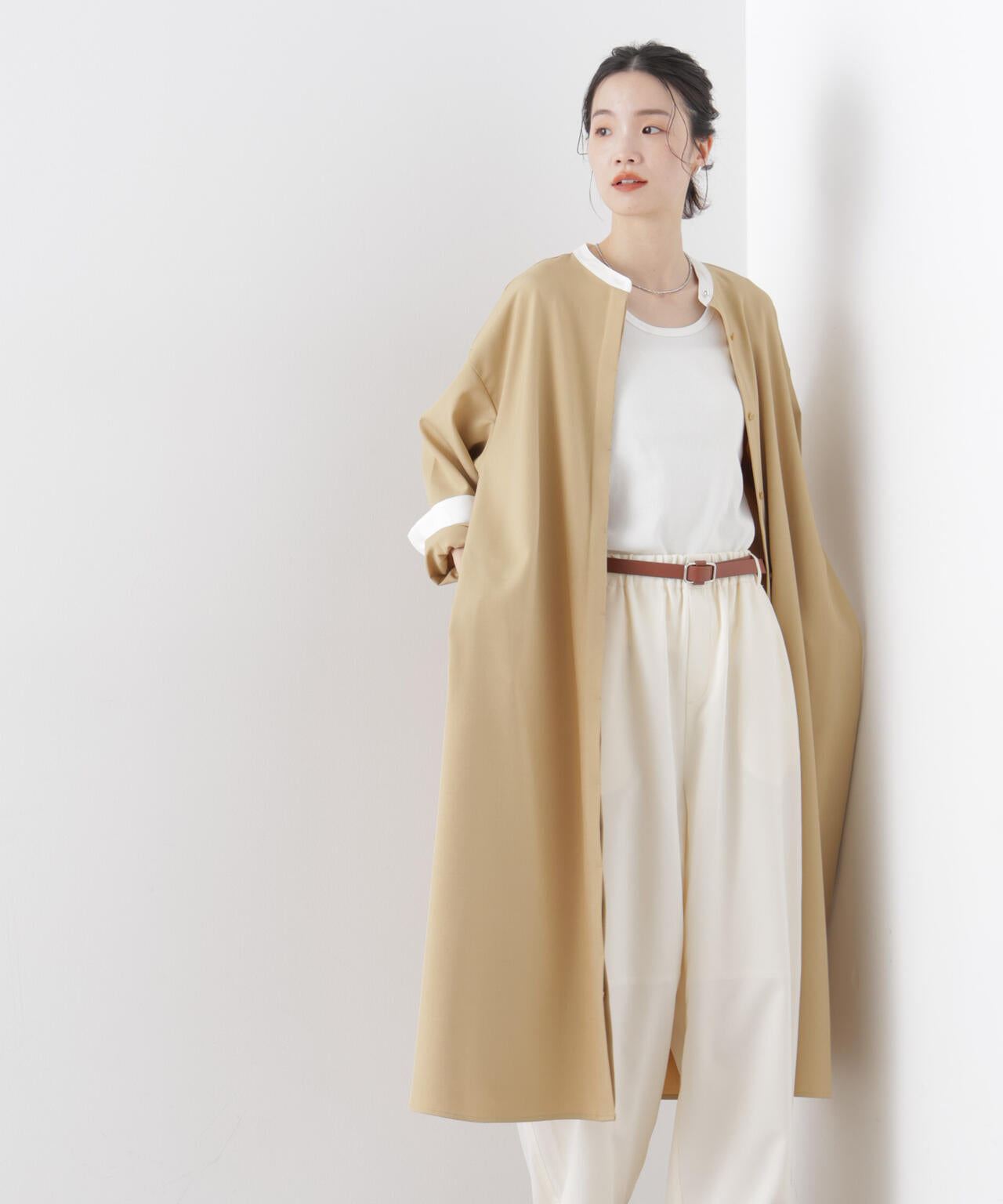 バイカラーフレアスタンドカラーワンピース 6736119314