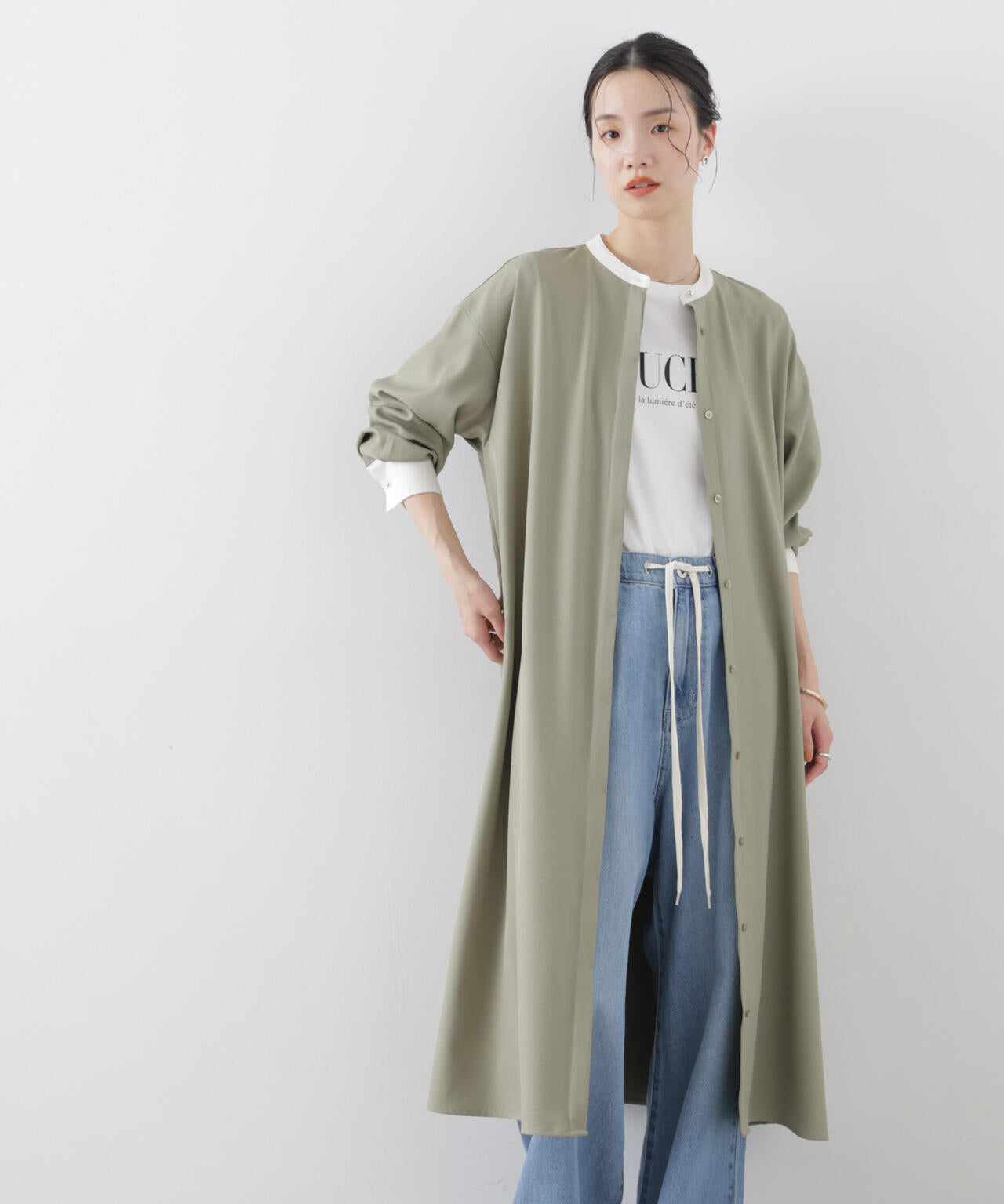 バイカラーフレアスタンドカラーワンピース 6736119314