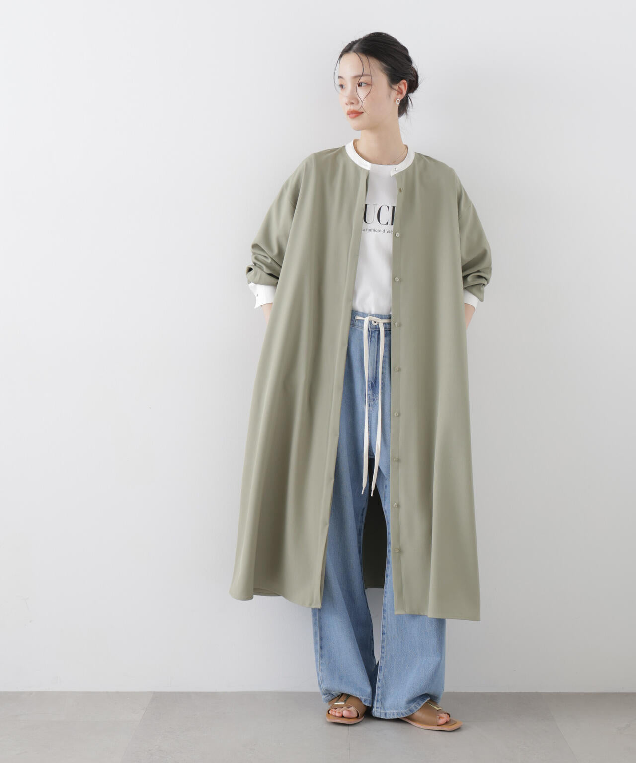 バイカラーフレアスタンドカラーワンピース 6736119314