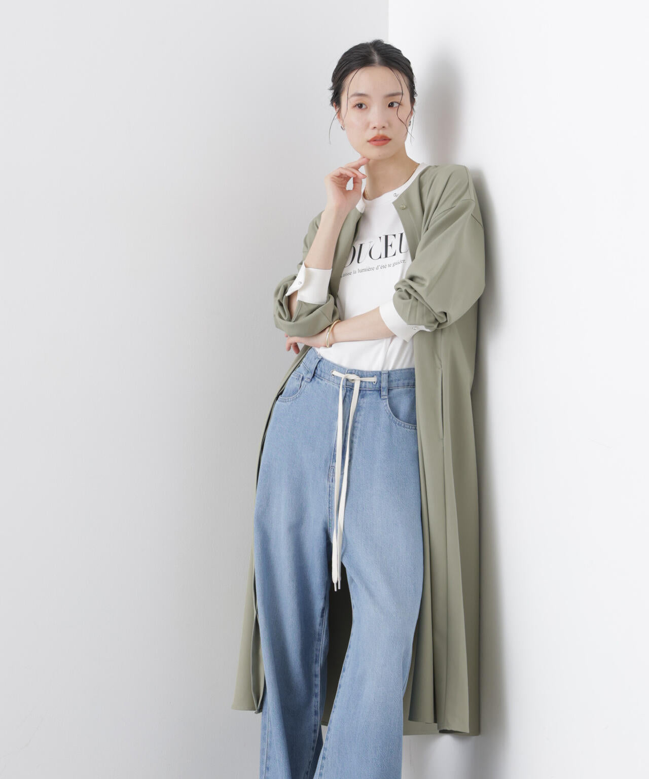 バイカラーフレアスタンドカラーワンピース 6736119314