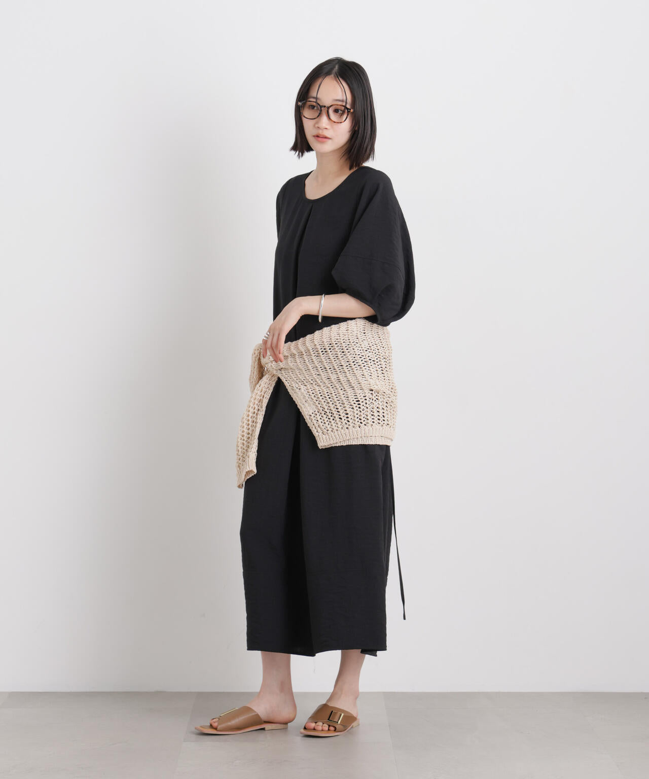 多機能リネンライク前後2wayランタンスリーブワンピース 6736119318