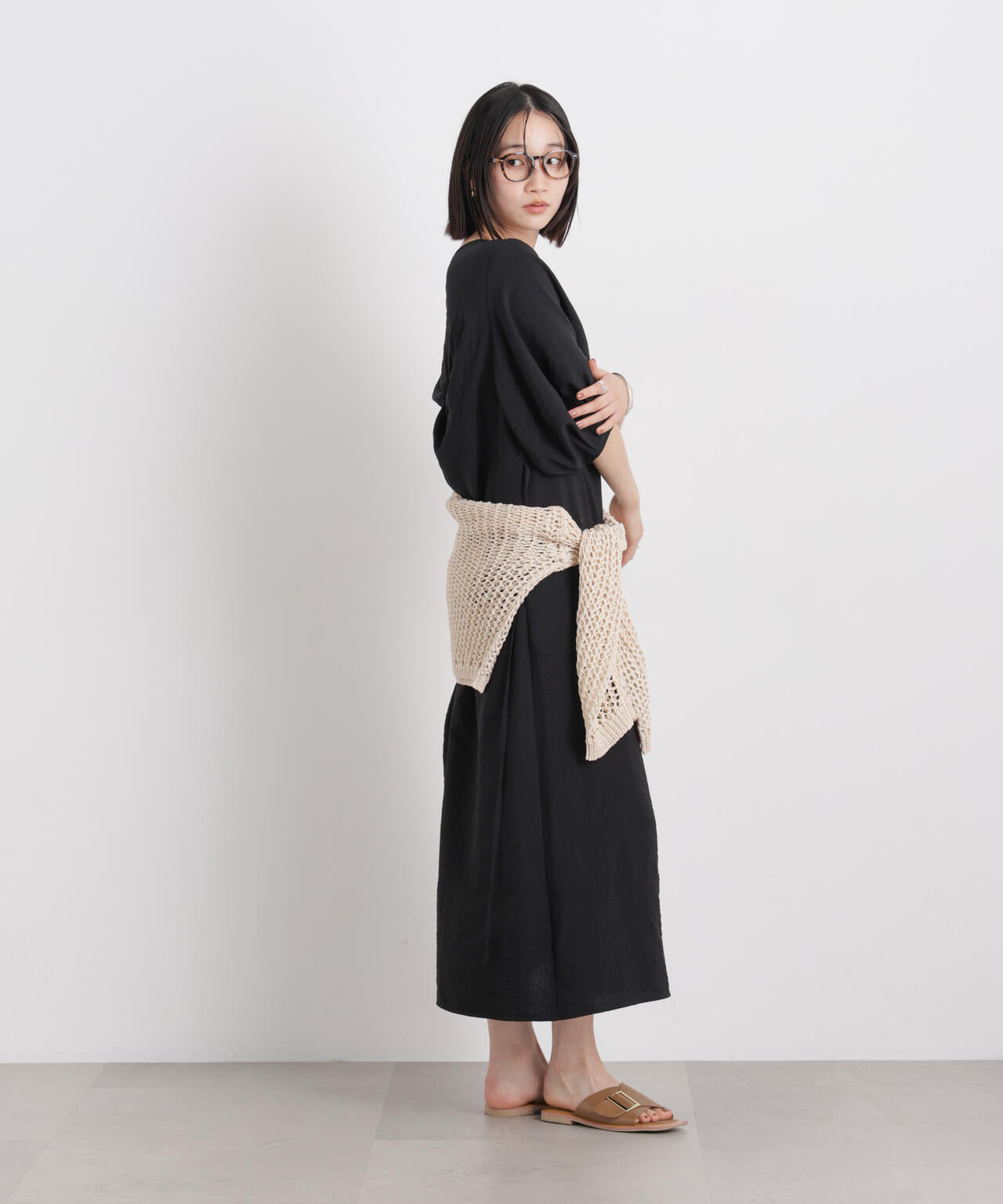 多機能リネンライク前後2wayランタンスリーブワンピース 6736119318