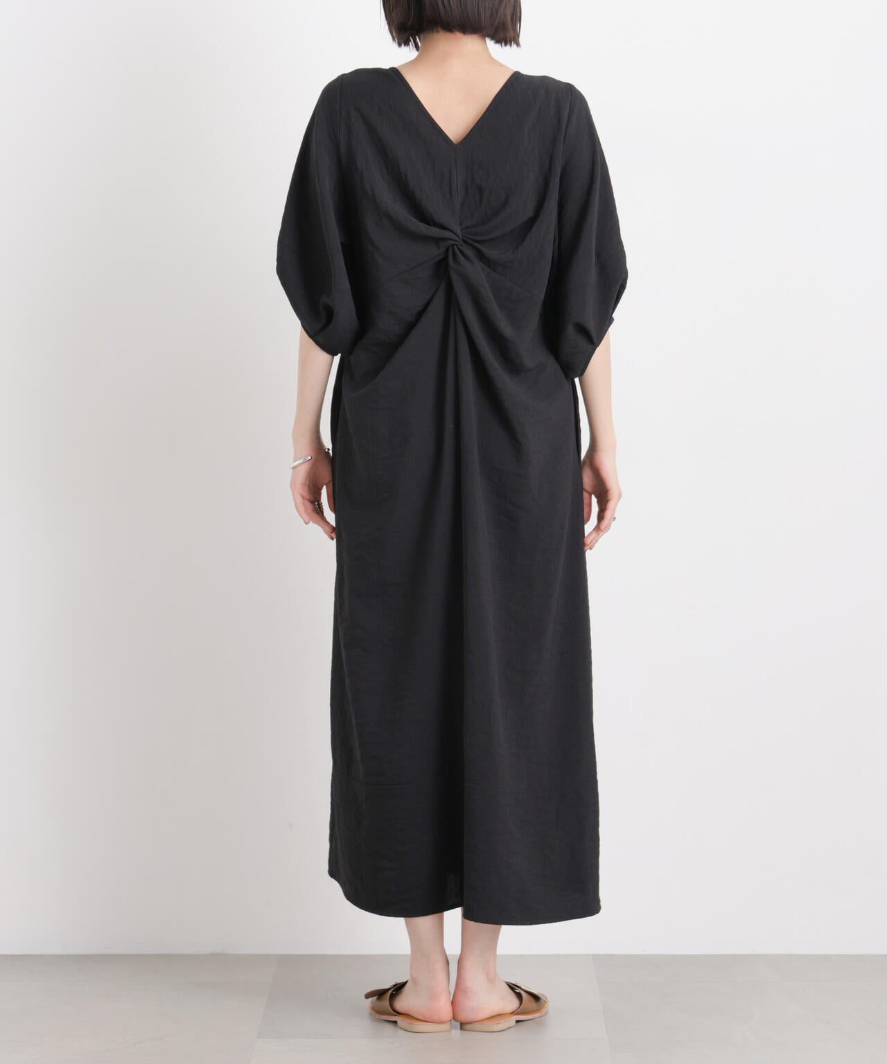 多機能リネンライク前後2wayランタンスリーブワンピース 6736119318